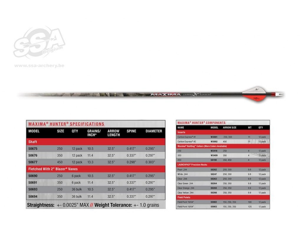 Carbon Express Shaft Maxima HUNTER 12 stk unden faner 350 spinne Thy