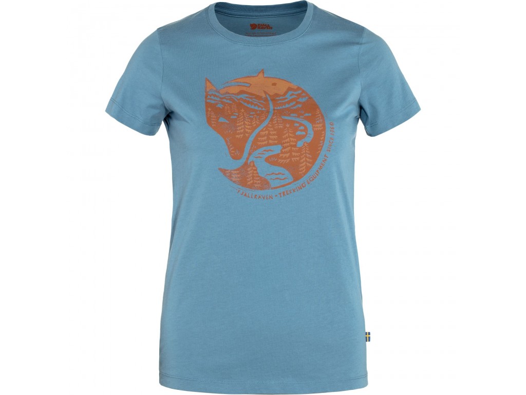 Fjällräven Fox Print T-Shirt Women Blue-Terracotta brown