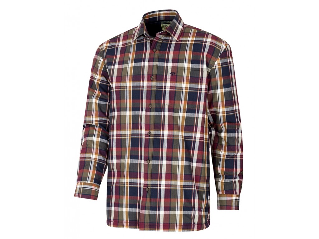 Hoggs of Fife Arran Micro-Fleece Lined Cotton Shirt Wine/Olive Check