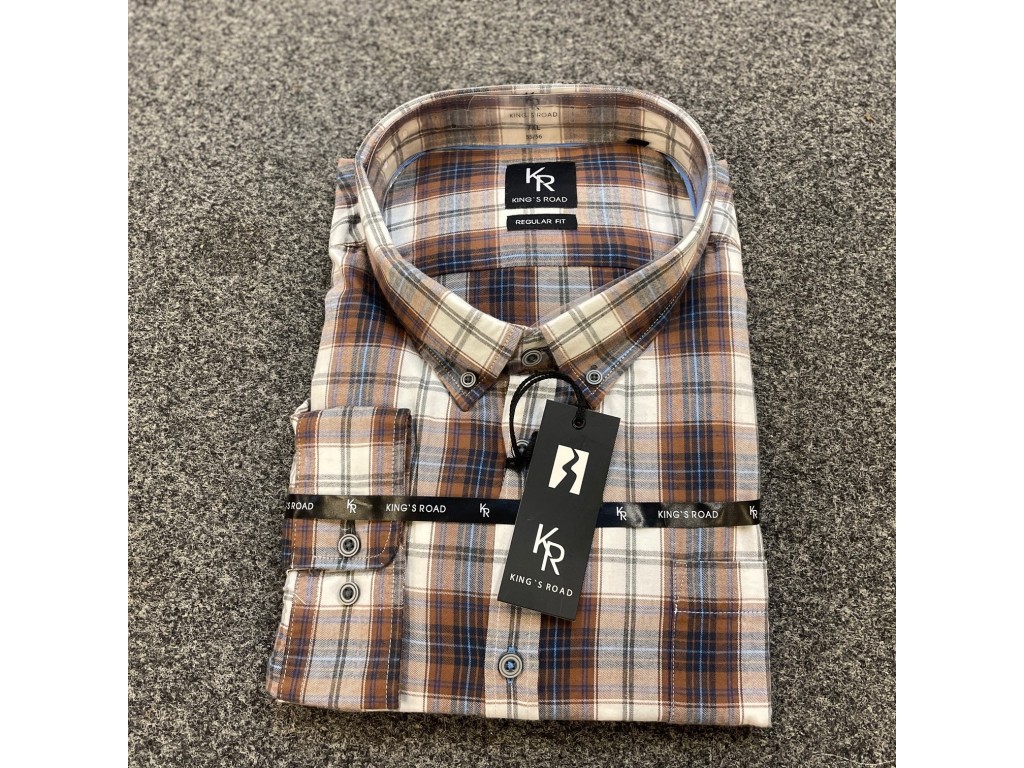 Kings Road skjorte flannelskjorte - Hvid Brun